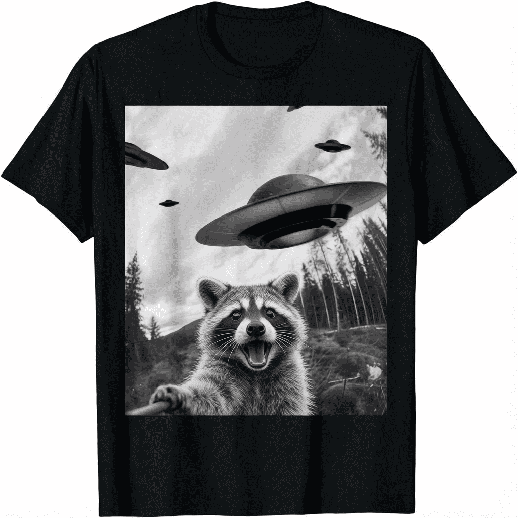 Funny Raccoon Selfie With Alien UFO Cool Animal Lover Unisex T-Shirt