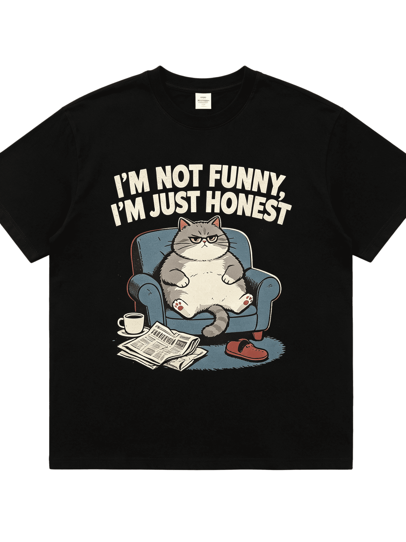 Funny Sarcastic Graphic Tee I'm Not Funny I'm Just Honest Retro Lazy Cat On Sofa Coffee Casual Short Sleeve T Shirt