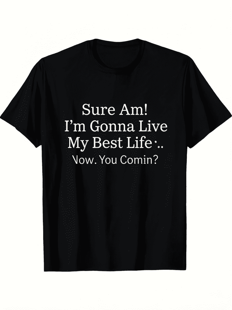 Funny Slogan Graphic Tee Sure Am I'm Gonna Live My Best Life Now You Comin Unisex Crew Neck Casual Summer Top