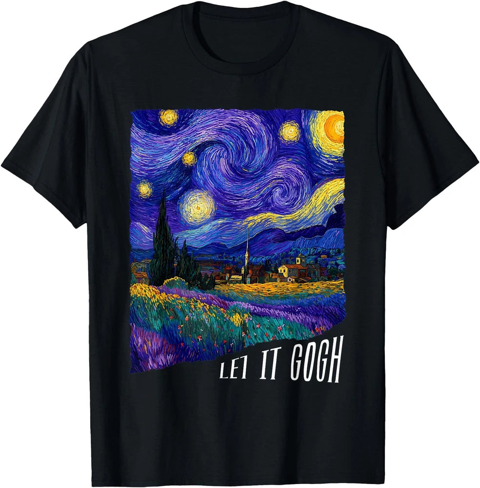 Funny Van Gogh Starry Night Pun Let It Gogh Graphic Art Casual T-Shirt