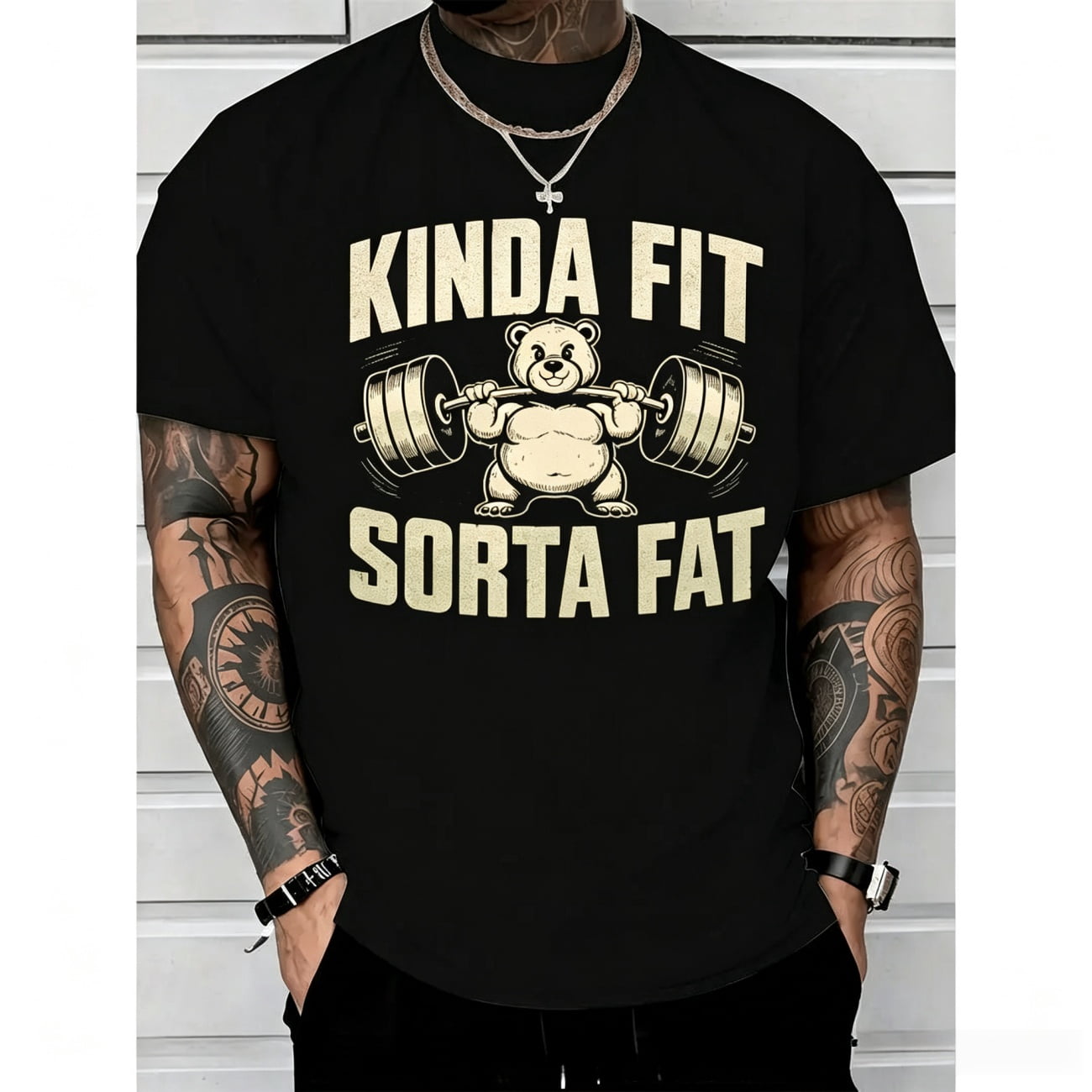 Funny Weightlifting Bear Tee – Cotton Heavyweight Oversized Gym Shirt