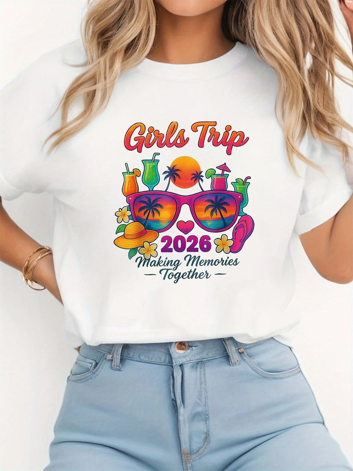 Girls Trip 2026 Tropical Cocktail Sunglasses Vacation T-Shirt