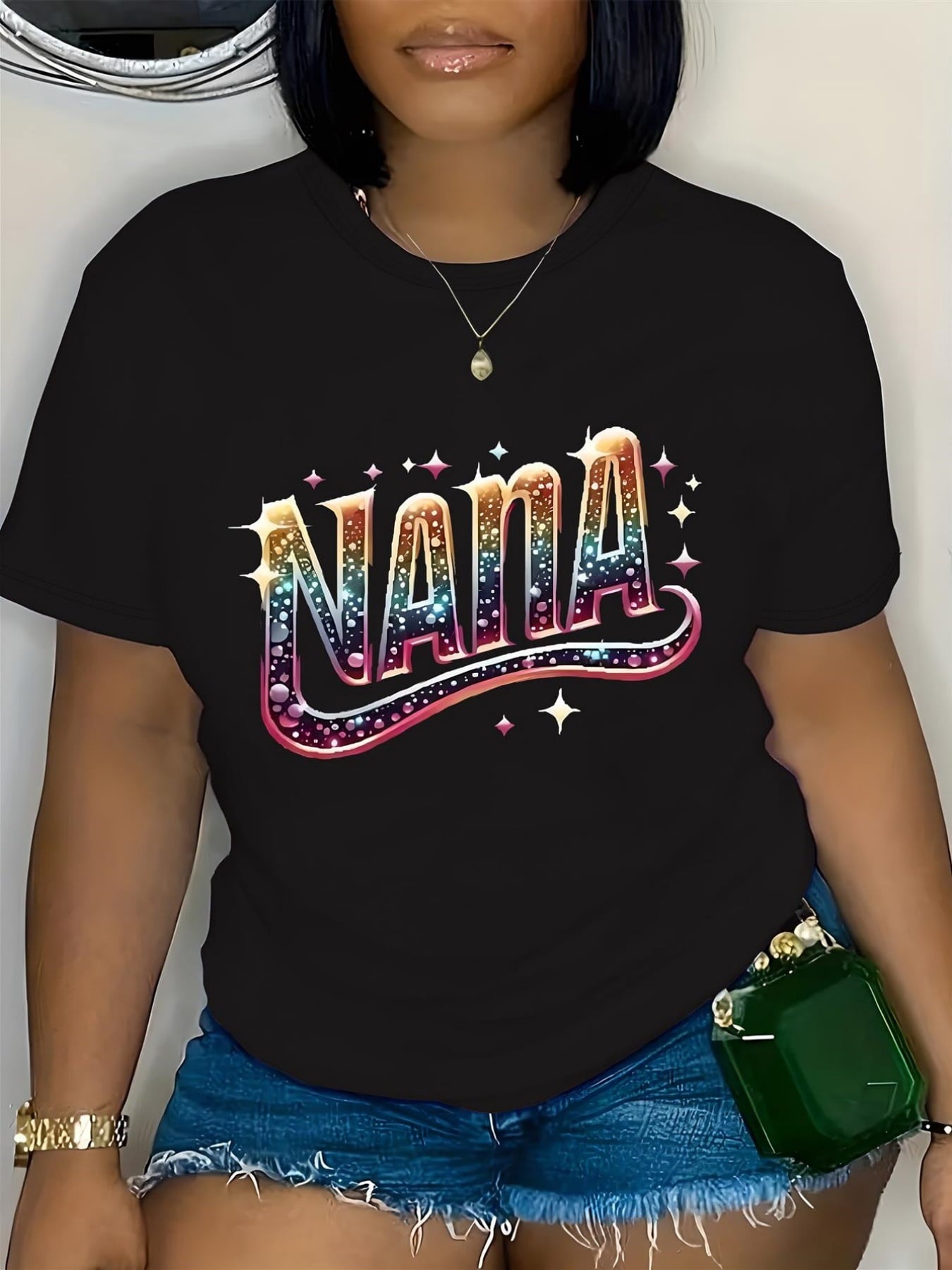 Glitter Gradient Nana Grandma Sparkle Letter T-Shirt