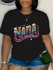 Glitter Gradient Nana Grandma Sparkle Letter T-Shirt