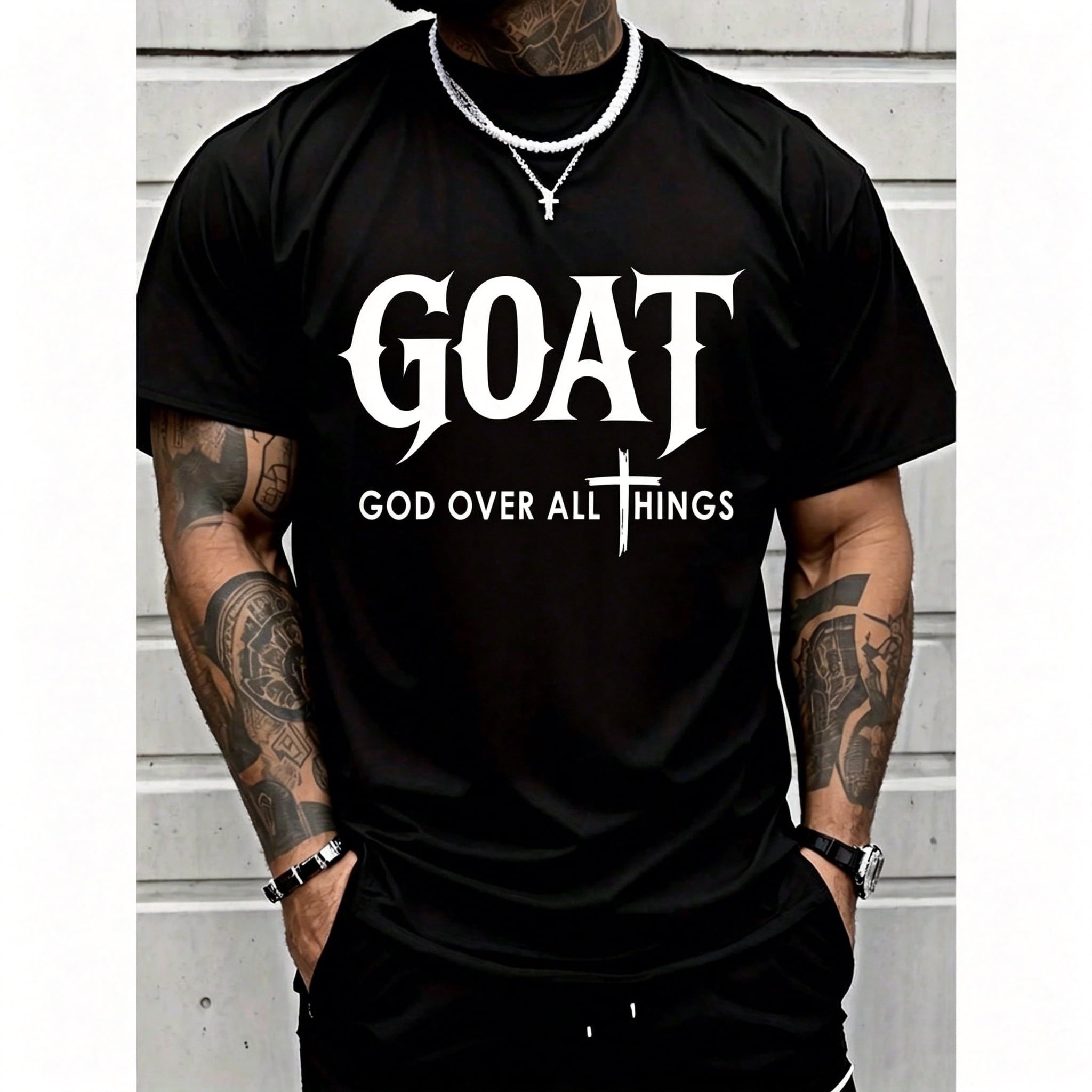 Goat God Over All Things Funny Jesus Christian Printed T-Shirt