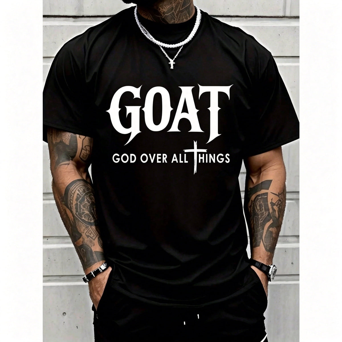 Goat God Over All Things Funny Jesus Christian Printed T-Shirt