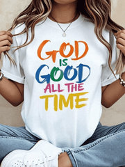 God Is Good All The Time Christian T Shirt Women Religious Faith Statement Graphic Tee Casual Summer Top