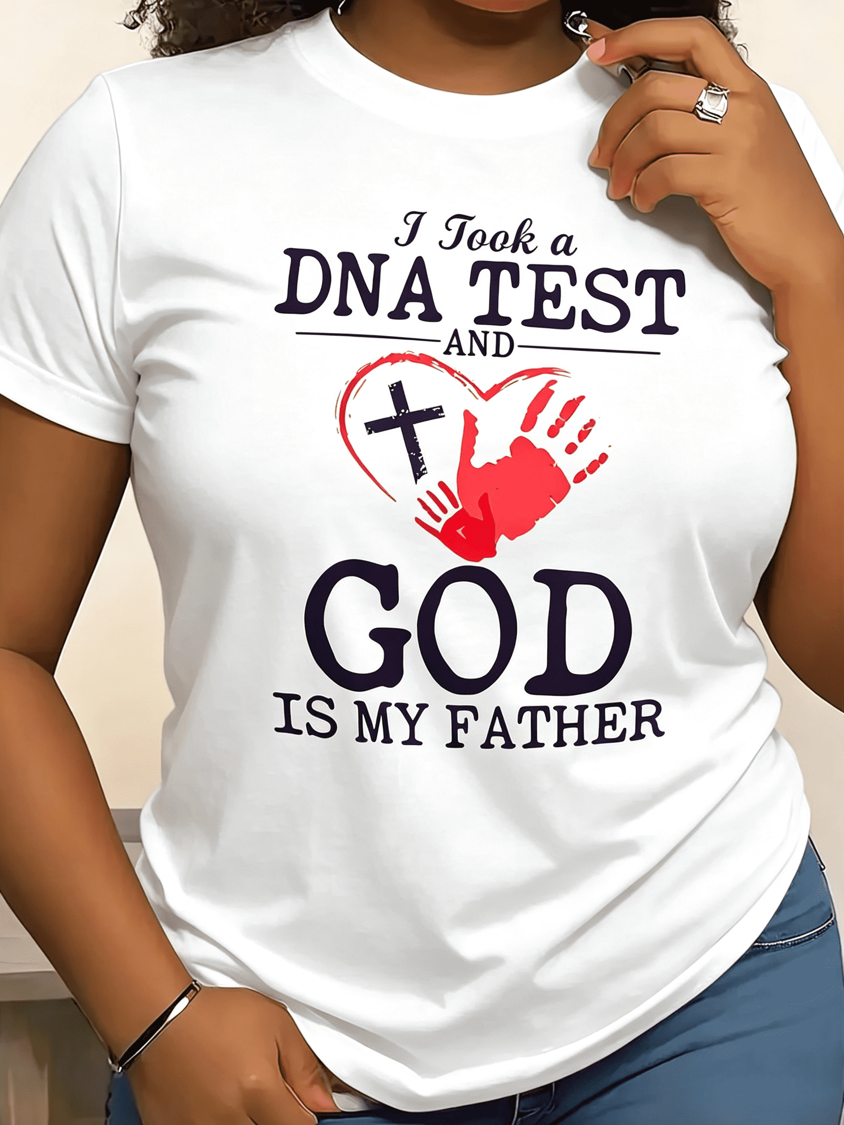 God Letter Print T-shirt, Short Sleeve Crew Neck Casual Top for Summer & Spring, Women's Clothing