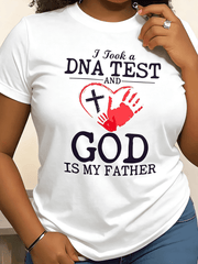 God Letter Print T-shirt, Short Sleeve Crew Neck Casual Top for Summer & Spring, Women's Clothing