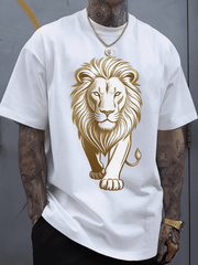 Golden Lion King Graphic Men's Casual Oversized T-Shirt
