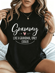 “Grammy Like Grandma But Cooler” Heart Graphic T-Shirt – Fun Grandmother Appreciation Tee for Women, Sweet Grandma Gift Casual Top
