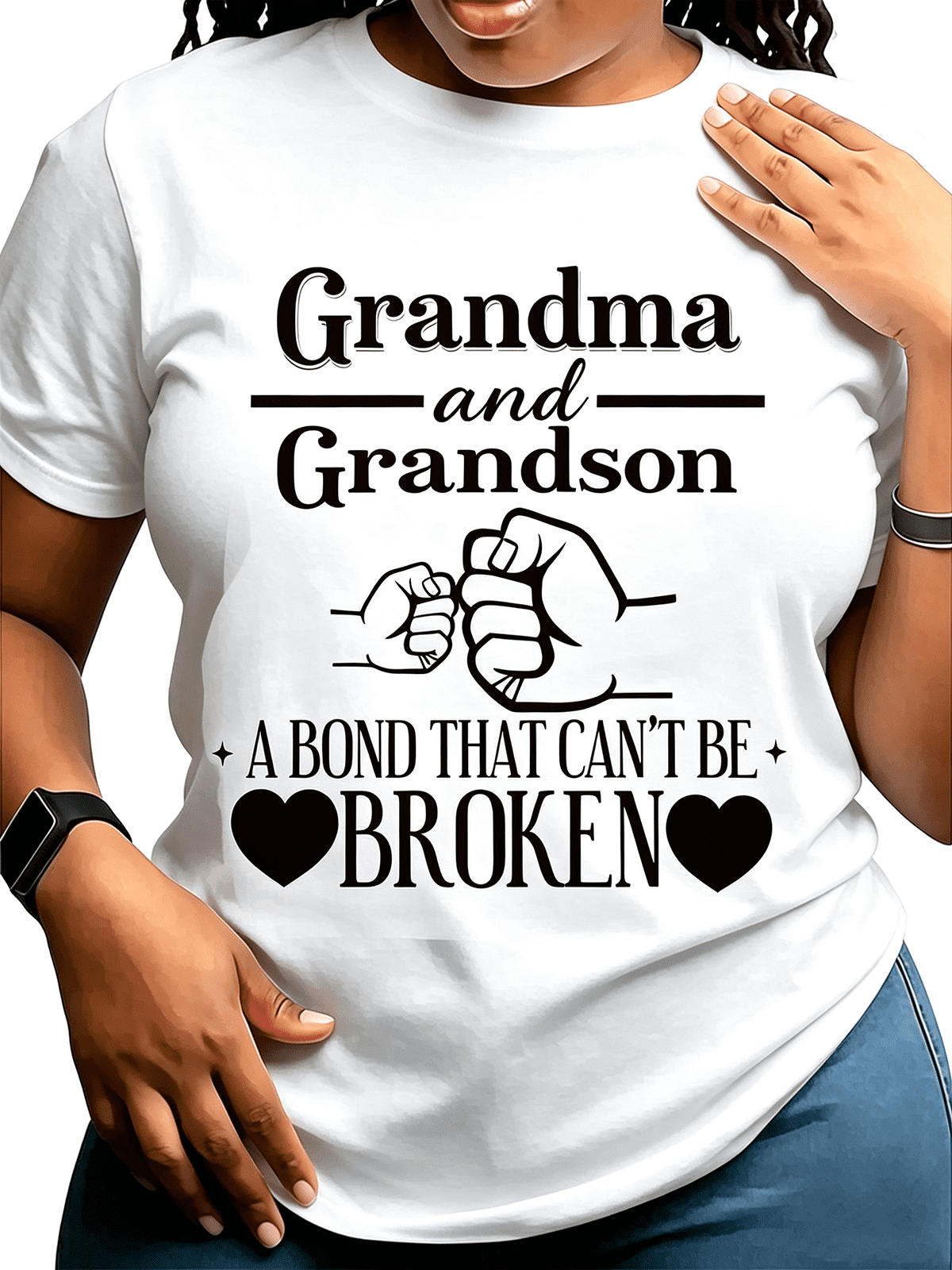Grandma And Grandson A Bond That Can't Be Broken Fist Bump Heart T-Shirt, Sweet Family Love Grandparent Gift Casual Short Sleeve Top