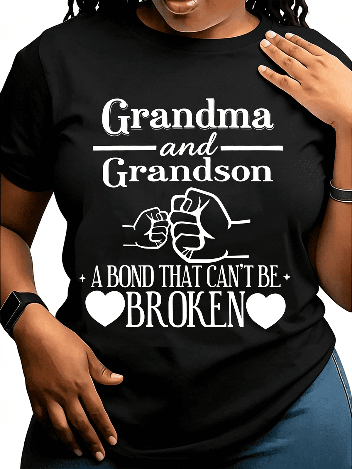 Grandma And Grandson A Bond That Can't Be Broken Fist Bump Heart T-Shirt, Sweet Family Love Grandparent Gift Casual Short Sleeve Top