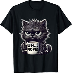 Grumpy Animal Uh Nope Cat Coffee Graphic Tee Funny Unisex T-Shirt