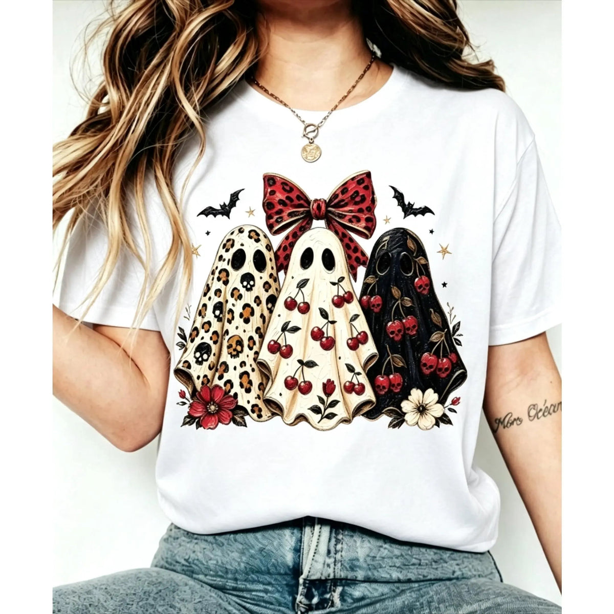 Halloween Ghost T-Shirt, Women's Halloween T-Shirt, Ghost Print T-Shirt