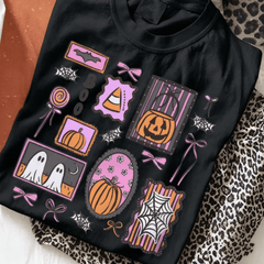 Halloween Graphic Tee Bow Ghost Fall Tops