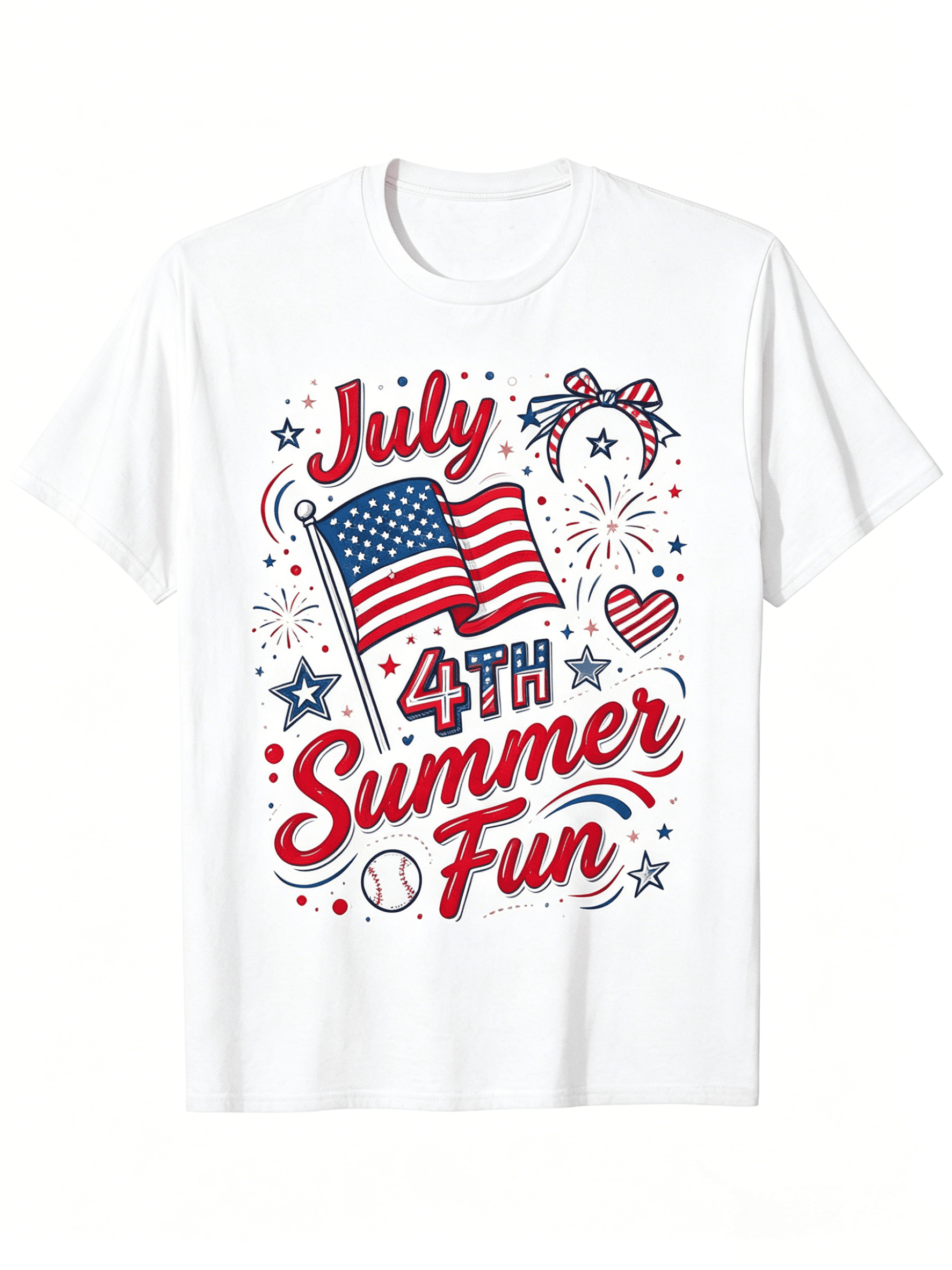 Happy 4Th of July T-Shirt Teen'S Letter Print Crew Neck T-Shirt Top, Pullover Regular Fit Tee, Suitable for Teen Summer Sports Outdoor Wear Gift Clothing