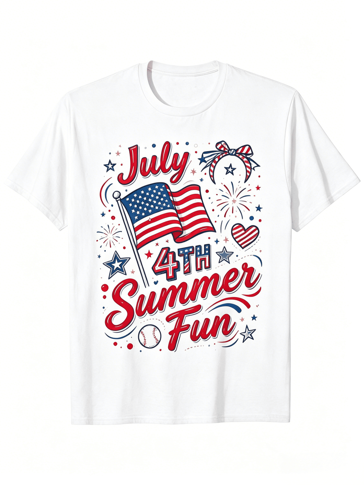 Happy 4Th of July T-Shirt Teen'S Letter Print Crew Neck T-Shirt Top, Pullover Regular Fit Tee, Suitable for Teen Summer Sports Outdoor Wear Gift Clothing