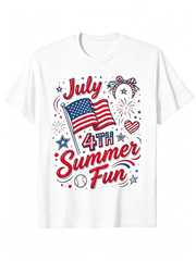 Happy 4Th of July T-Shirt Teen'S Letter Print Crew Neck T-Shirt Top, Pullover Regular Fit Tee, Suitable for Teen Summer Sports Outdoor Wear Gift Clothing