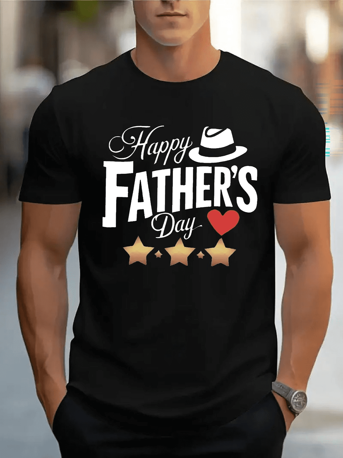 Happy Father's Day Hat Heart Star Dad Gift Graphic T-Shirt
