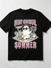 Hot Ghoul Summer Chill Spooky All Day Sunglass Ghost Beach Picnic Watermelon Palm Tree Graphic Unisex T-Shirt