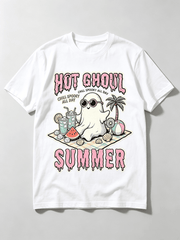 Hot Ghoul Summer Chill Spooky All Day Sunglass Ghost Beach Picnic Watermelon Palm Tree Graphic Unisex T-Shirt