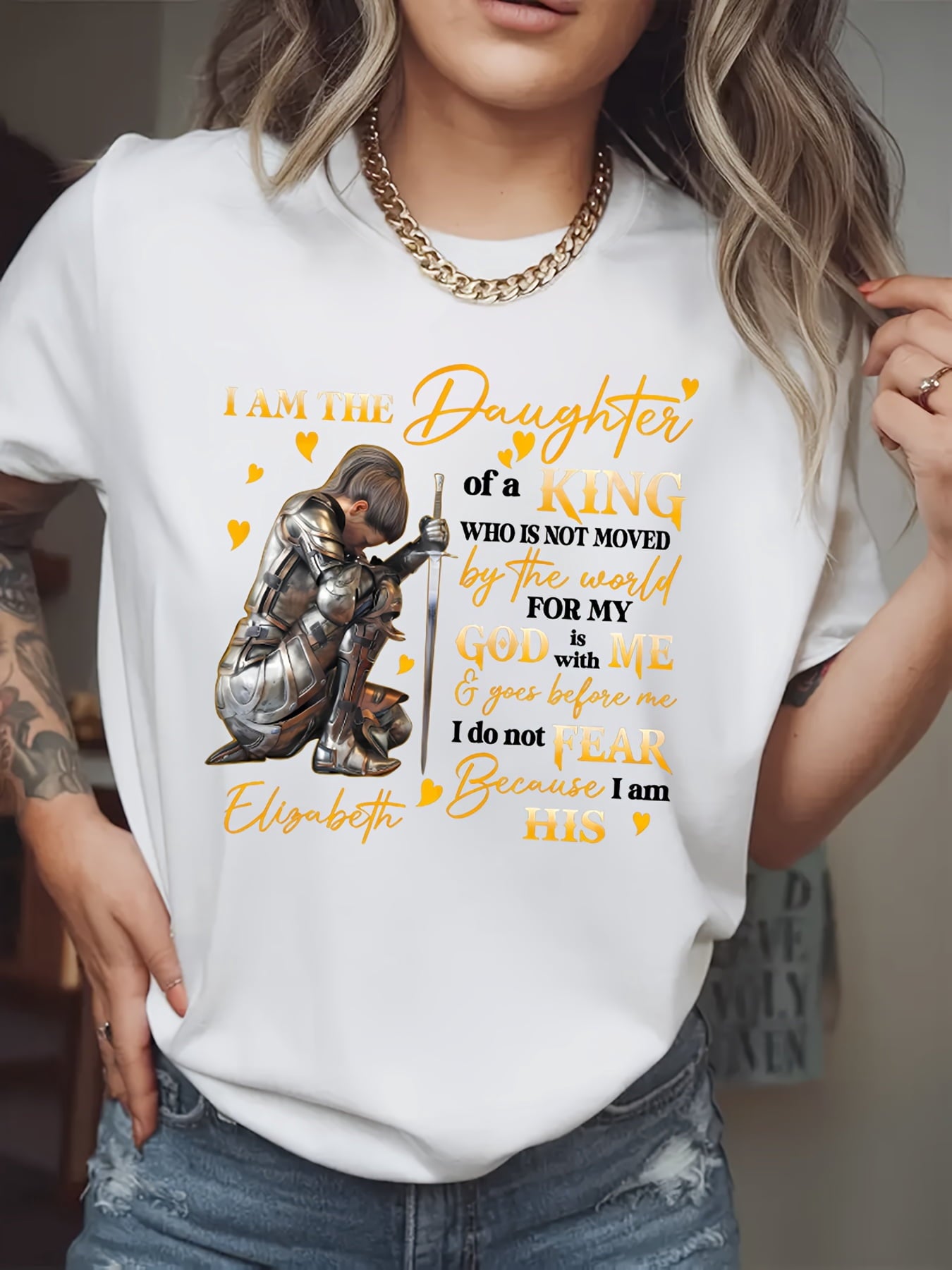 'I Am The Daughter of God' Letter Print Graphic T shirt Short-Sleeved Casual Round Neck Top, Women'S Clothing，Perfect for All-season Wear