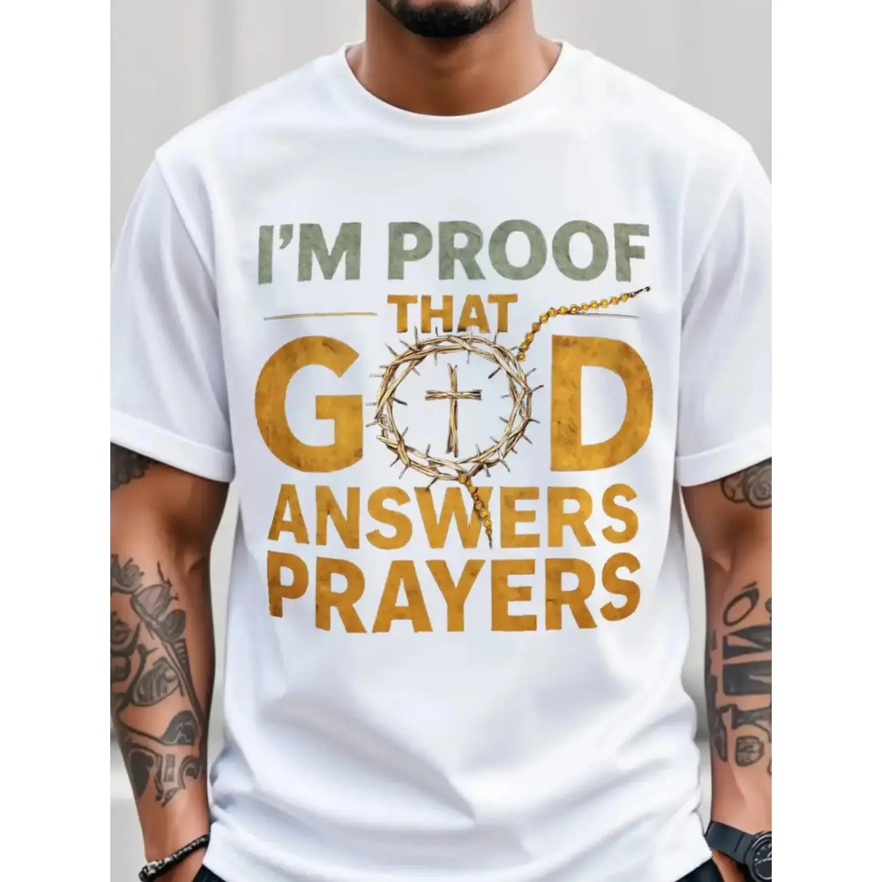 "I Am the Proof of God's Response to Prayer" with Golden Crown Cross & Lettering