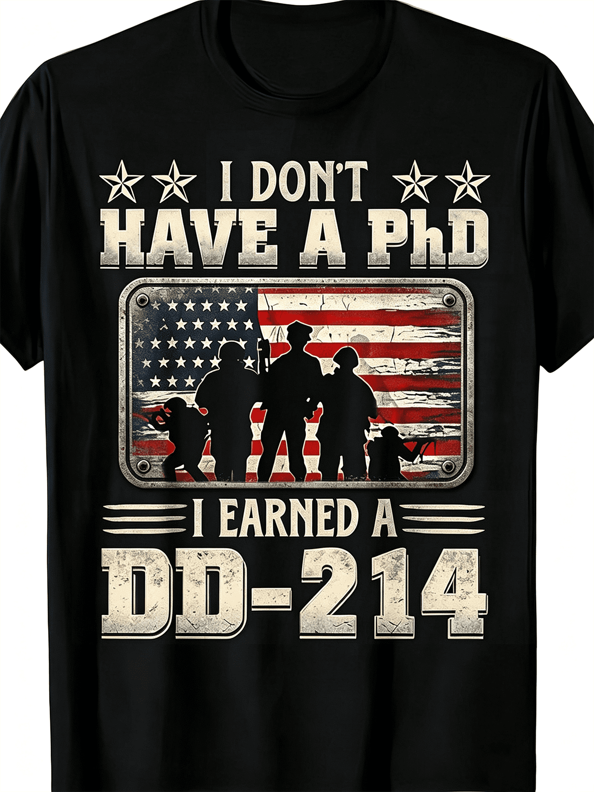 “I Don’t Have A PhD I Earned A DD-214” Veteran T-Shirt – Patriotic American Flag Graphic Tee for Men, Veterans Day Gift Short Sleeve