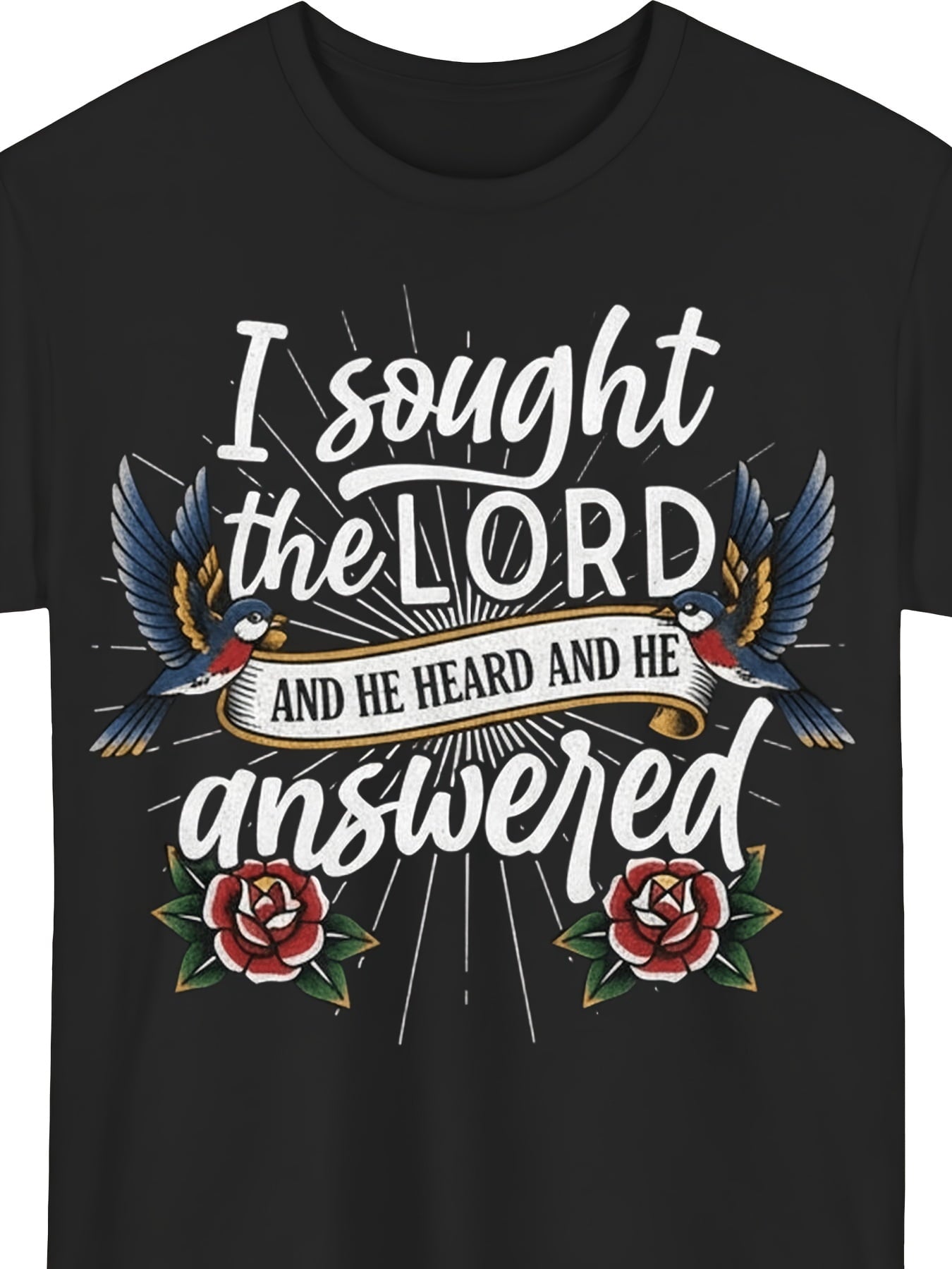 I Sought The Lord Bible Verse Traditional Tattoo Style T-Shirt