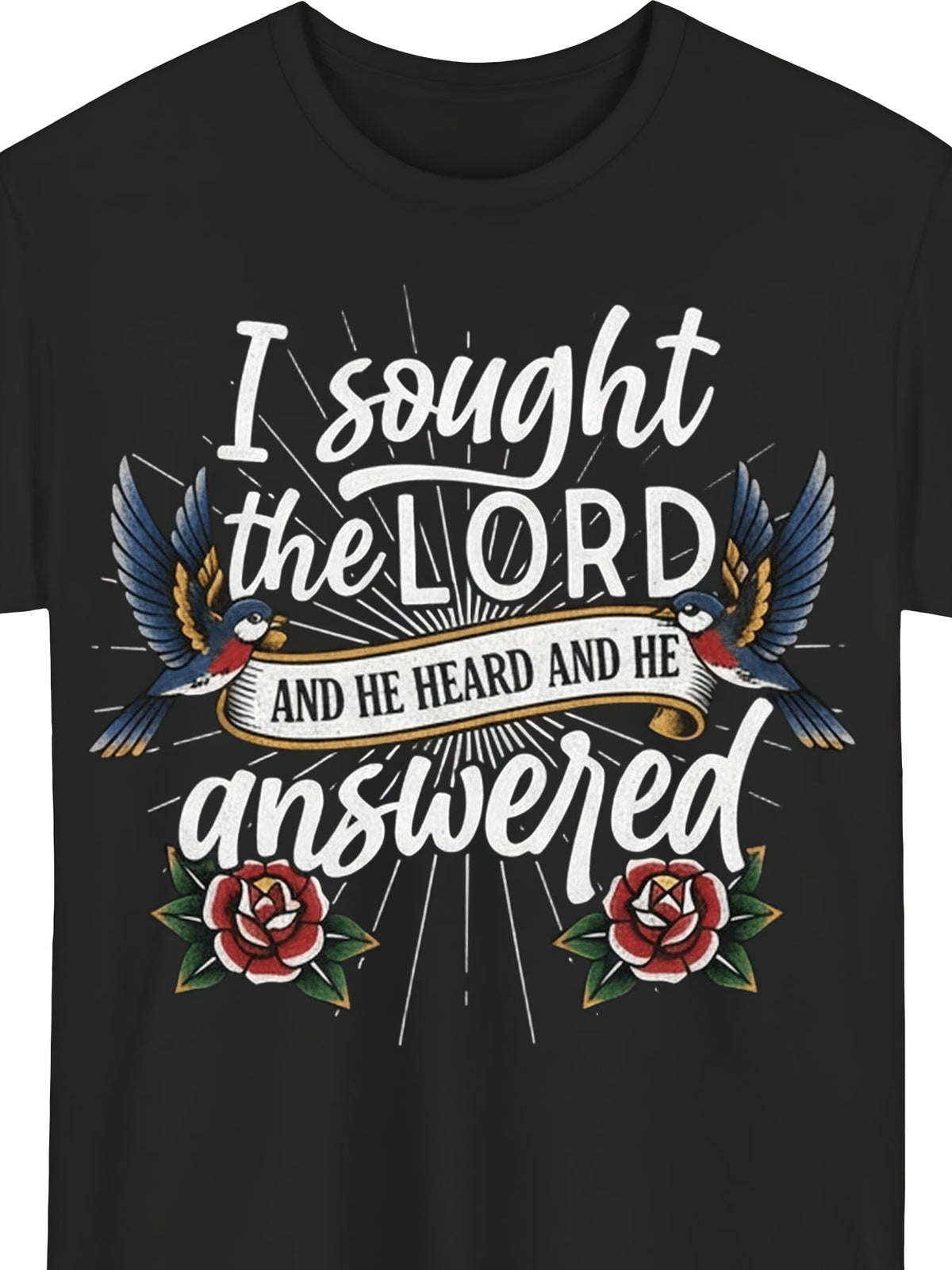 I Sought The Lord Bible Verse Traditional Tattoo Style T-Shirt
