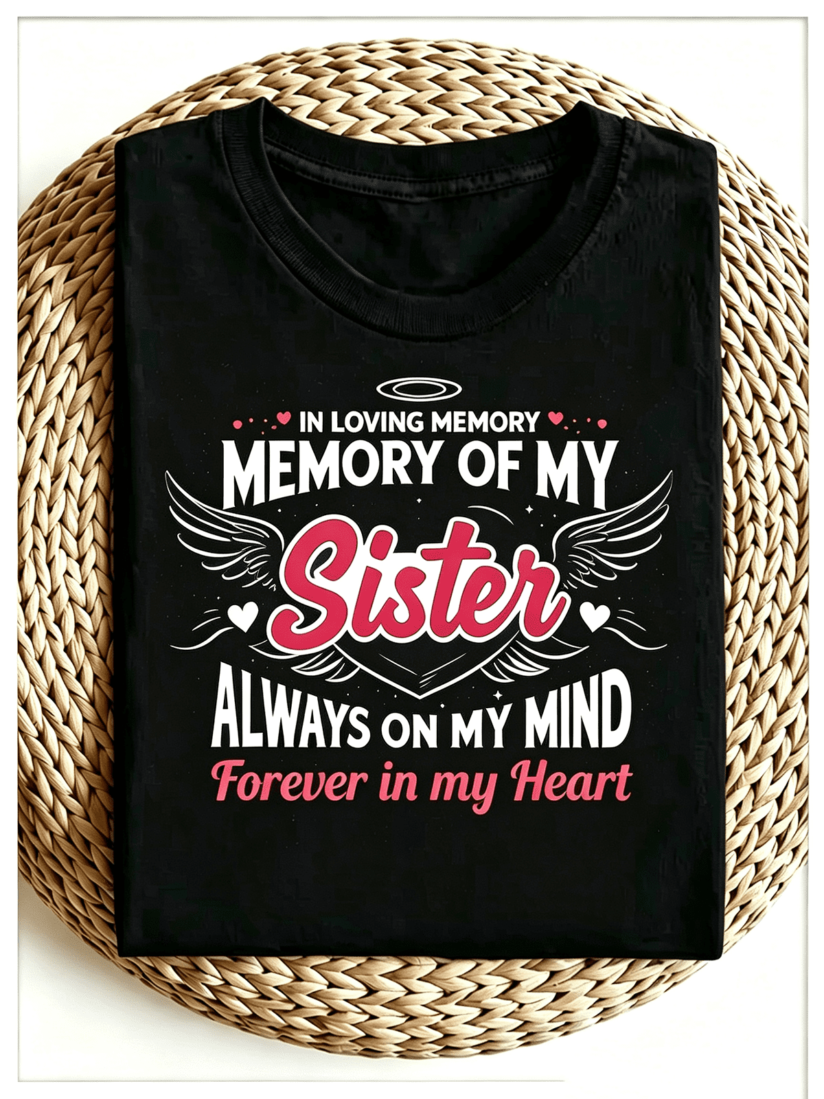 “In Loving Memory Of My Sister” Angel Wings Memorial T-Shirt – Remembrance Gift for Women Men, Soft Cotton Sympathy Tee