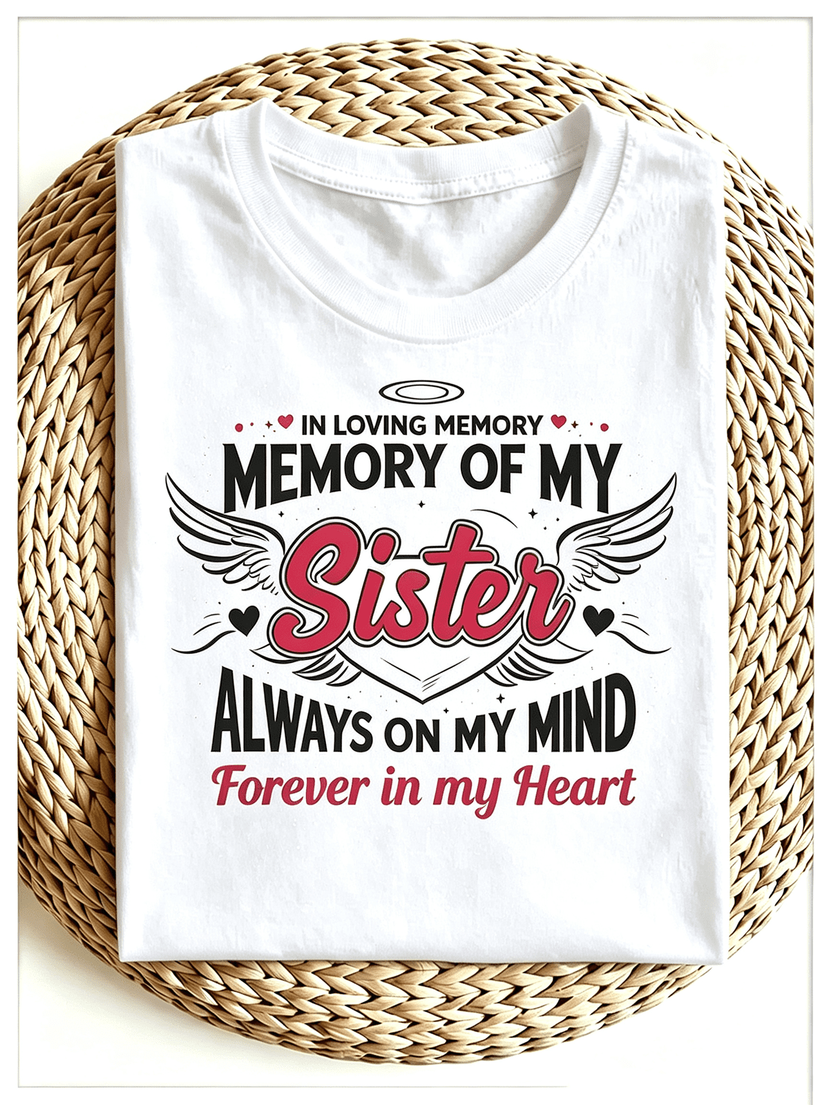 “In Loving Memory Of My Sister” Angel Wings Memorial T-Shirt – Remembrance Gift for Women Men, Soft Cotton Sympathy Tee