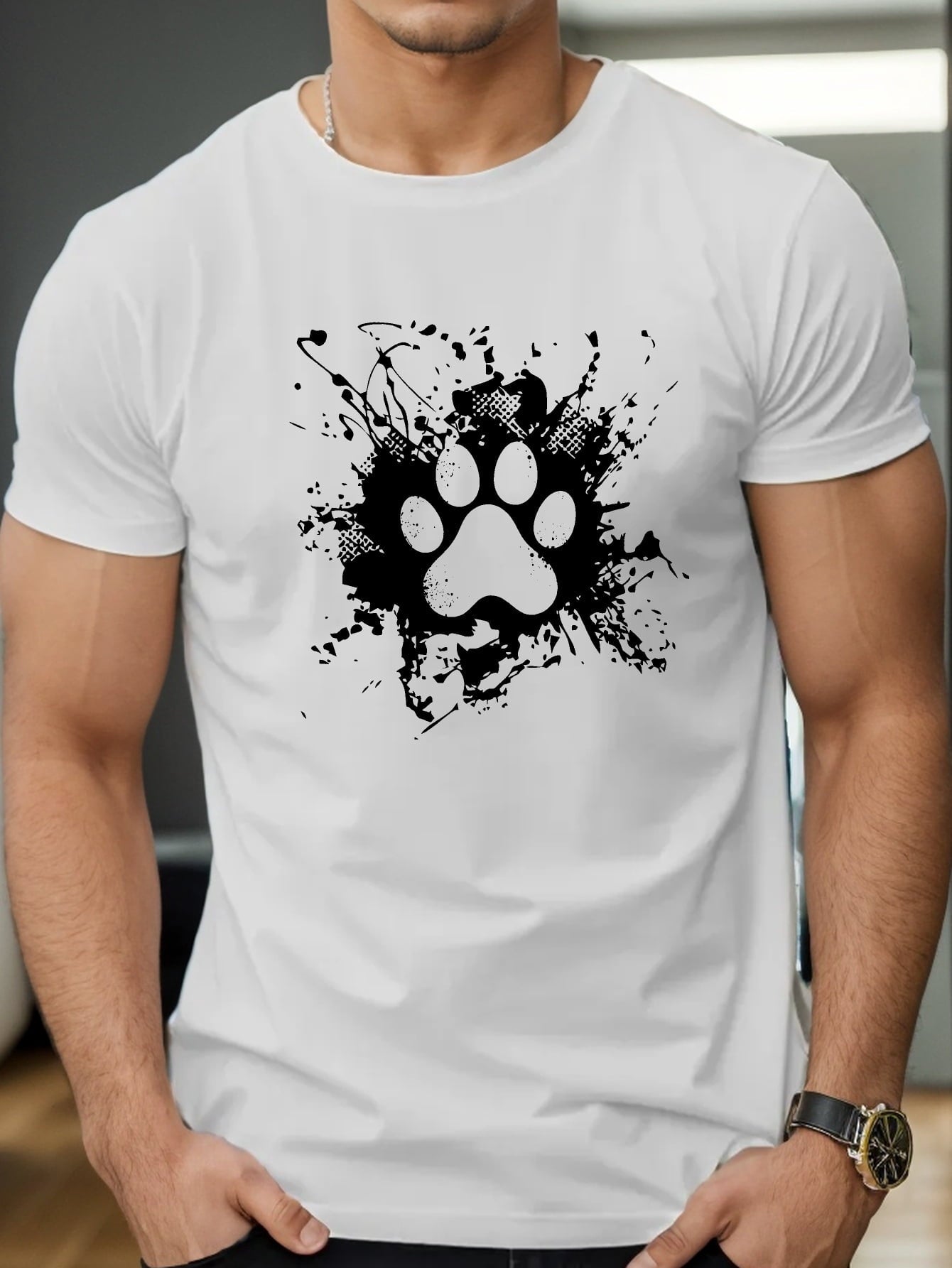 Ink Dog Paw Prints Men's Short Sleeve T-shirt Summer T-shirt Top