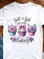 Just A Girl Who Loves Baking Cupcake Floral Women's T-Shirt