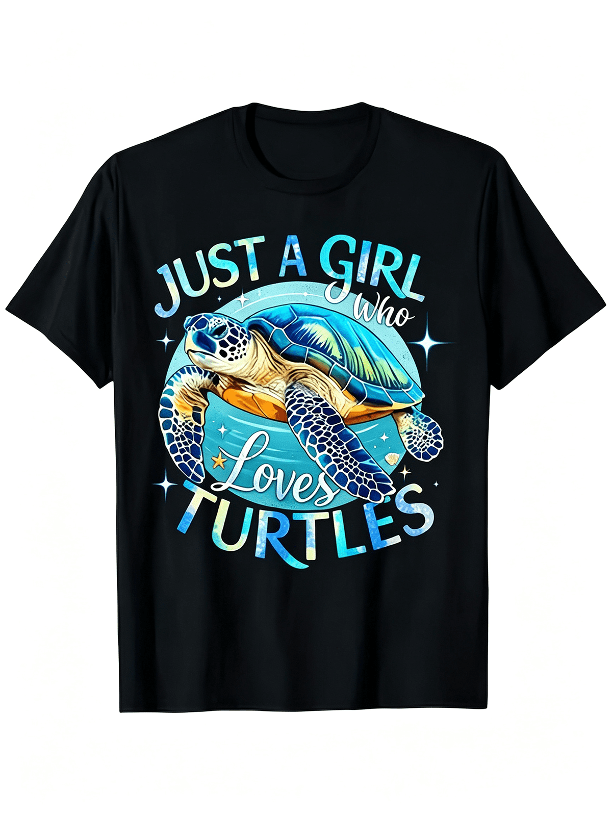 Just A Girl Who Loves Turtles Cute Blue Sea Turtle Beach Ocean Graphic T-Shirt, Animal Lover Summer Vacation Casual Tee For Girls & Women