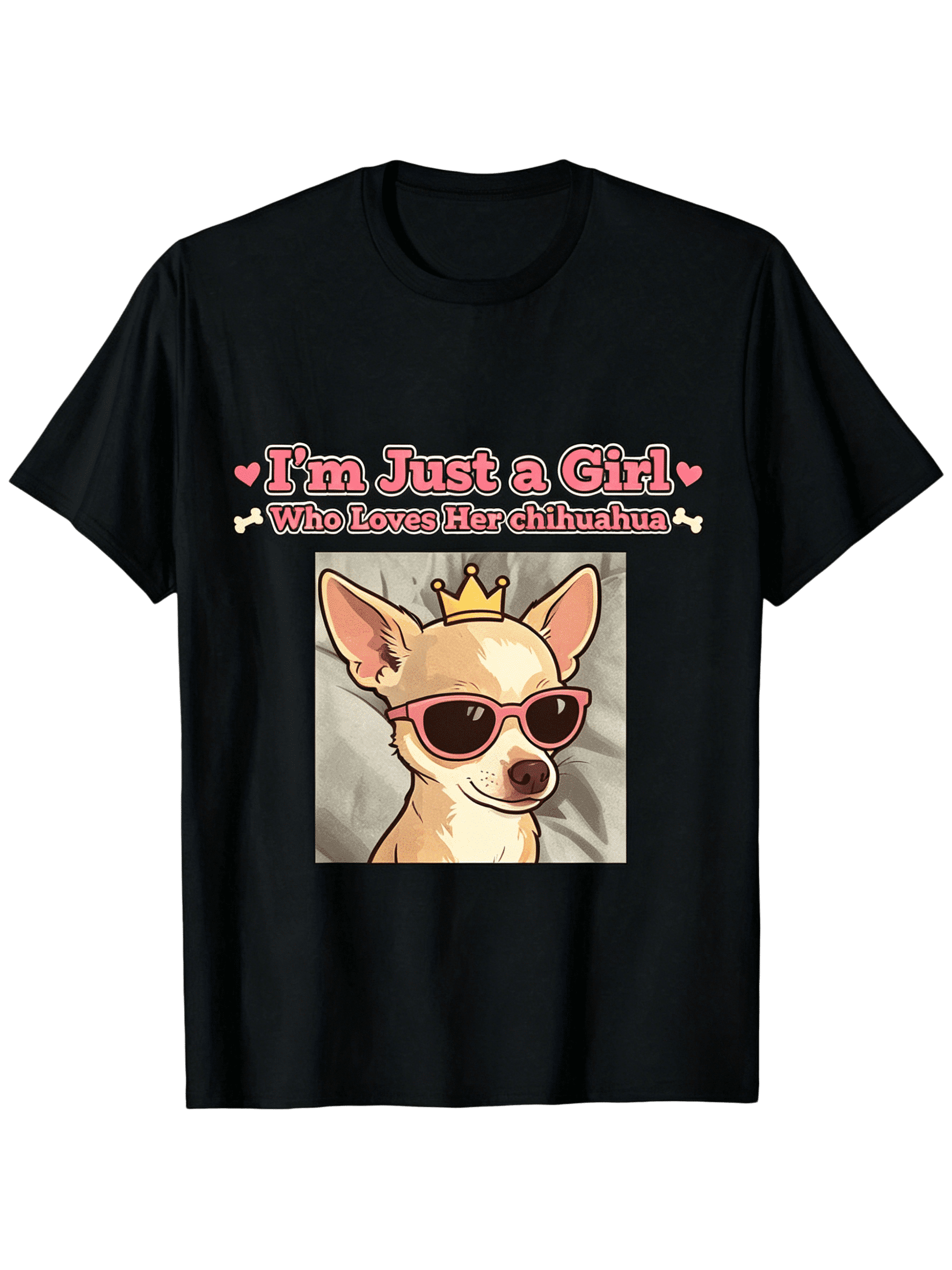 I'm Just a Girl Who Loves Her Chihuahua T-Shirt - Black 180g 100% Crew Neck Short Sleeve Tee with Cute Chihuahua Graphic, S-XXXL Sizes for Men & Women, Summer Outdoor Casual Dog Lover Apparel