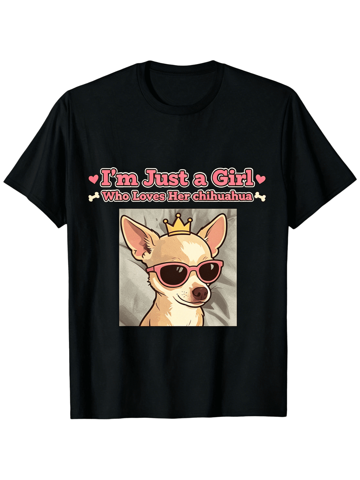 I'm Just a Girl Who Loves Her Chihuahua T-Shirt - Black 180g 100% Crew Neck Short Sleeve Tee with Cute Chihuahua Graphic, S-XXXL Sizes for Men & Women, Summer Outdoor Casual Dog Lover Apparel