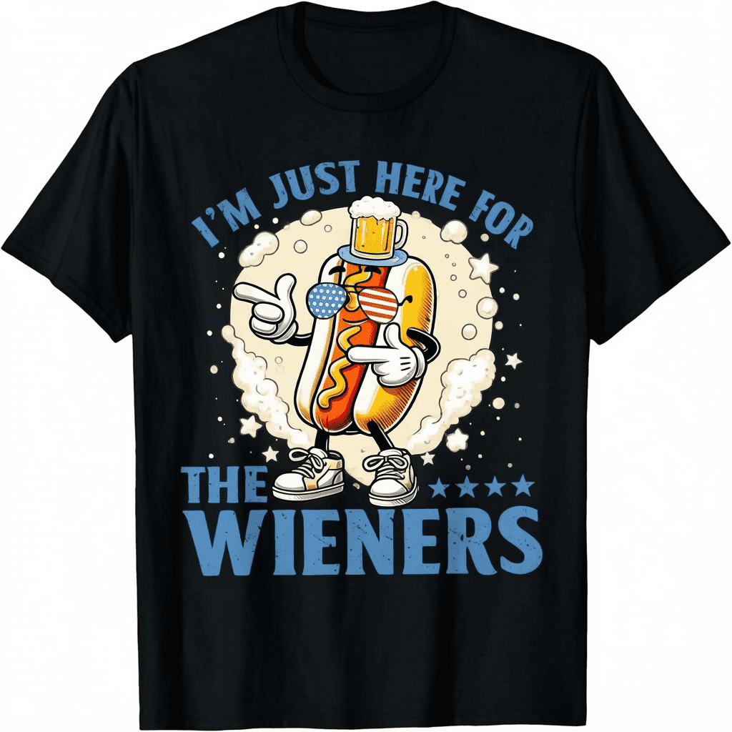 Just Here For The Wieners Funny Hot Dog American Food Unisex T-Shirt