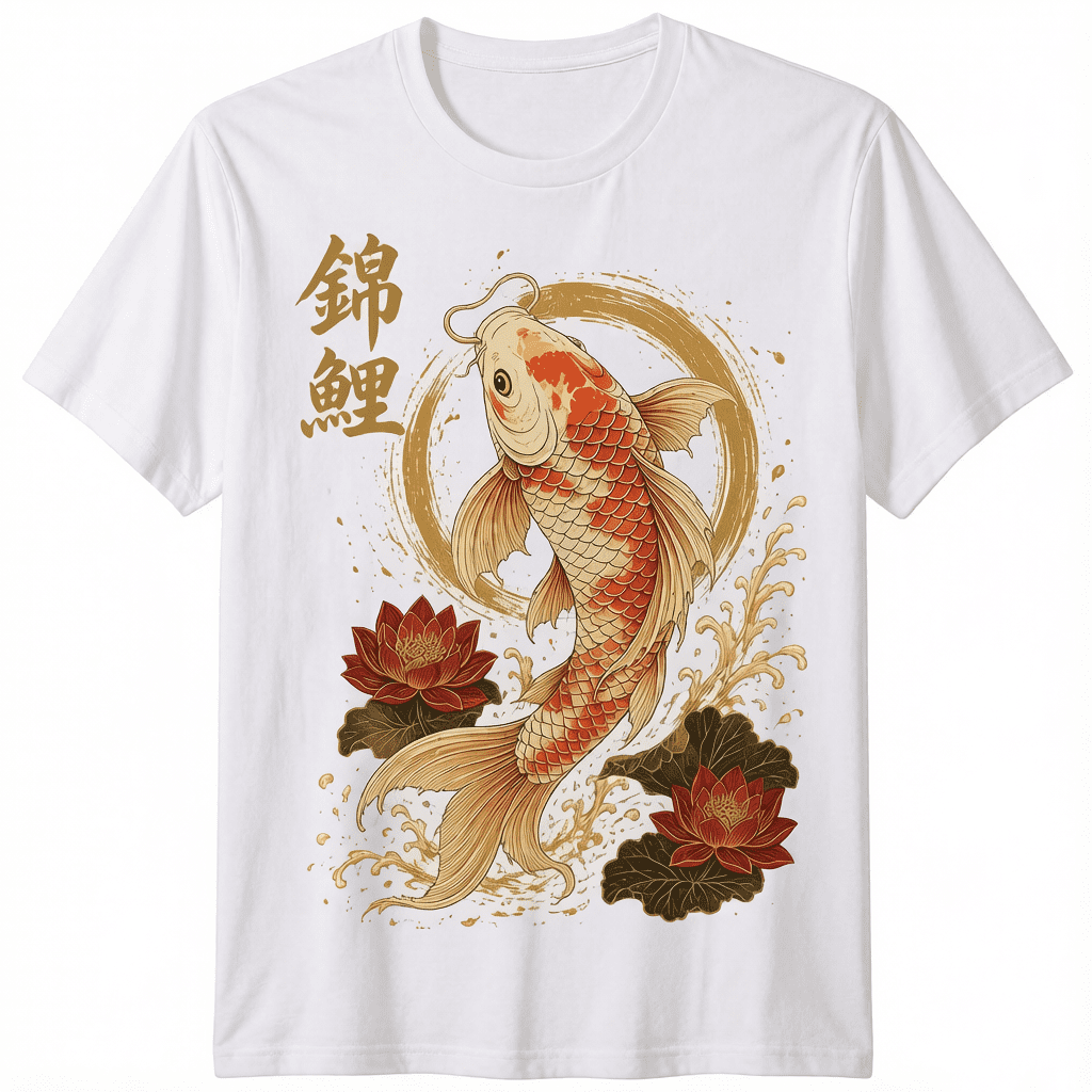 Koi Carp Japanese Calligraphy T-Shirt Samurai Dragon Kanji Art Men Women Tee
