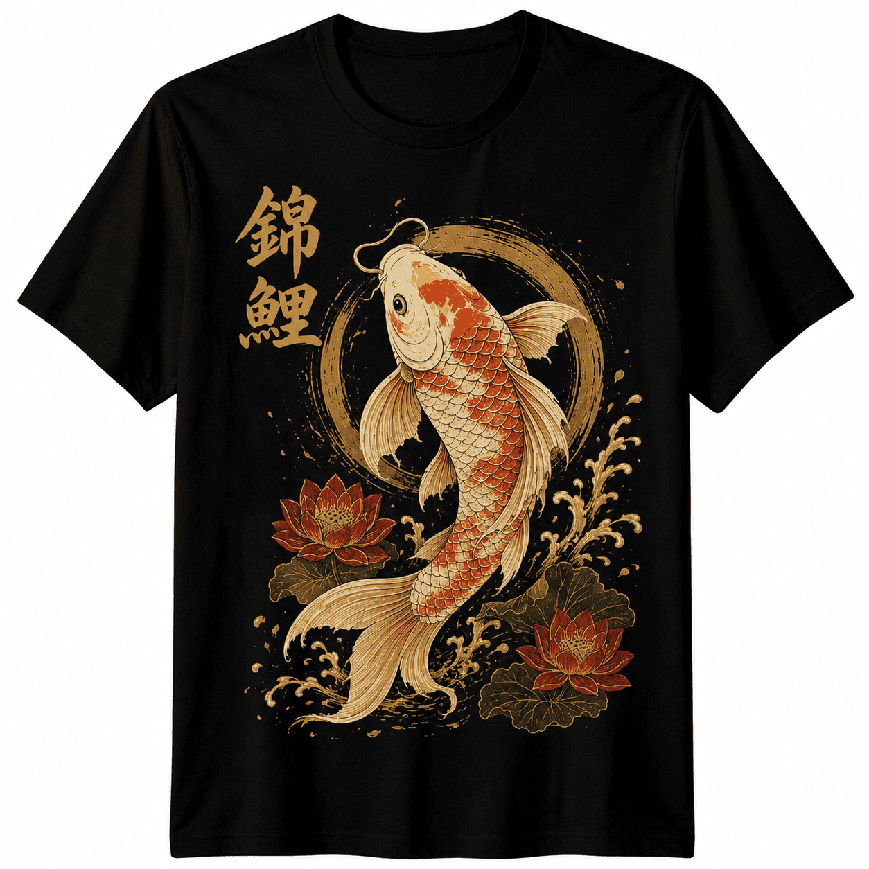 Koi Carp Japanese Calligraphy T-Shirt Samurai Dragon Kanji Art Men Women Tee
