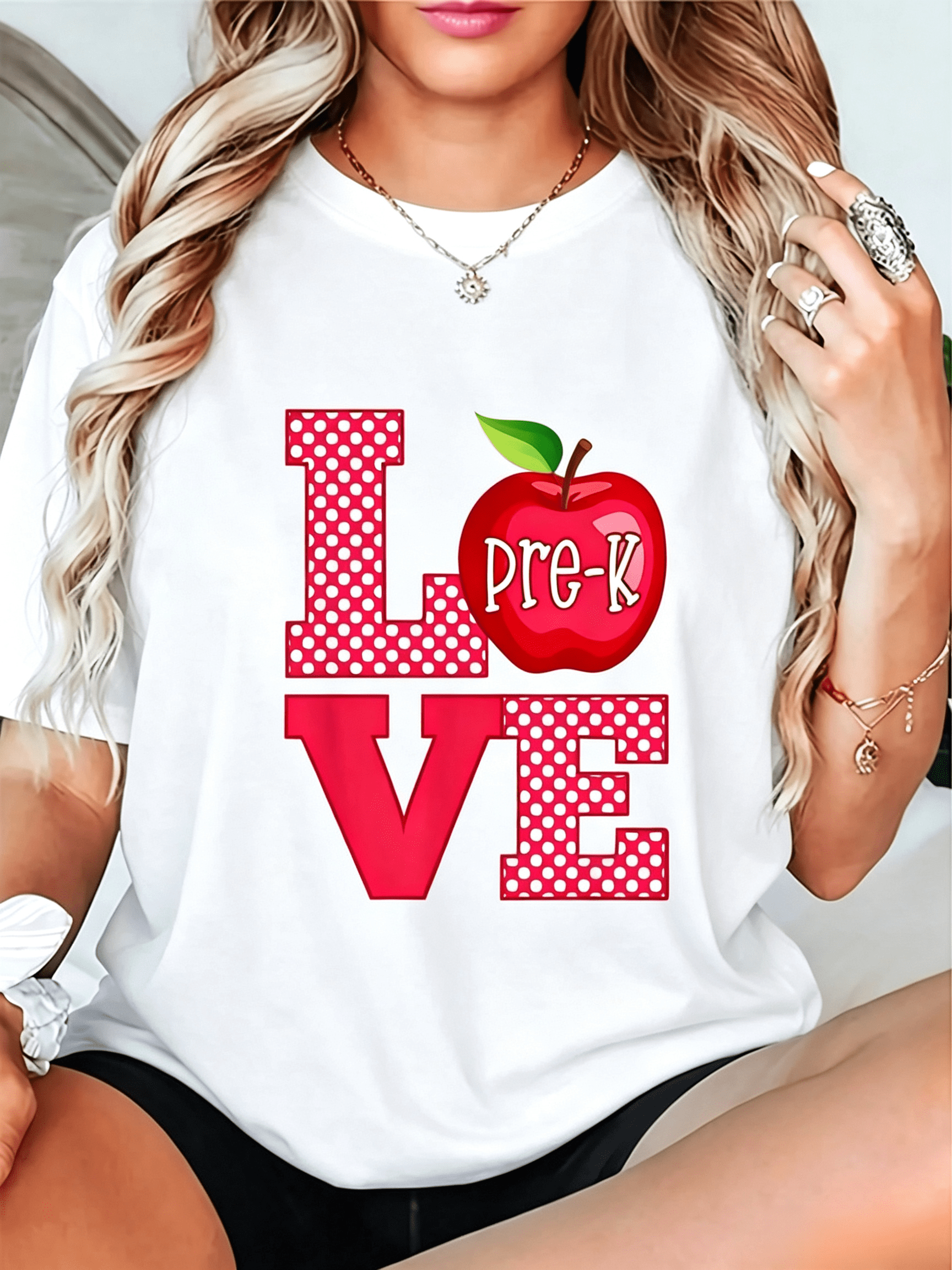 Love Pre-K Cute Preschool Teacher Gift T-Shirt - Casual Short Sleeve Round Neck Top, Teacher Shirts