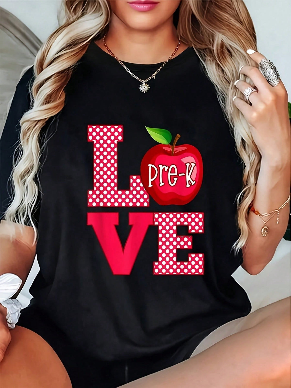 Love Pre-K Cute Preschool Teacher Gift T-Shirt - Casual Short Sleeve Round Neck Top, Teacher Shirts