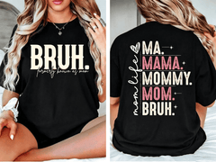 “Mama Mommy Mom Bruh” Double Sided T-Shirt – Funny Mom Life Graphic Tee for Women, Casual Summer Top