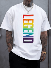 Man' Vertical Letter Graphic Print White T-Shirt Crew Neck Casual Cotton Tee