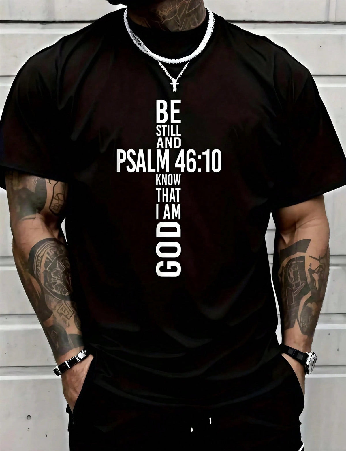 Man's Cross Verse Print White TShirt, Crew Neck, Casual Cotton Tee, Medium Stretch Knit Fabric, Regular Fit For Man and Woman