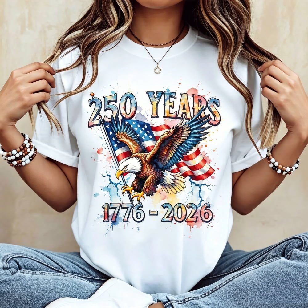 Memorial Day T-shirt American Eagle Independence Day 250 Years 1776 2026 T-Shirt White Patriotic Flag And Bird Design For Celebrations And National Events