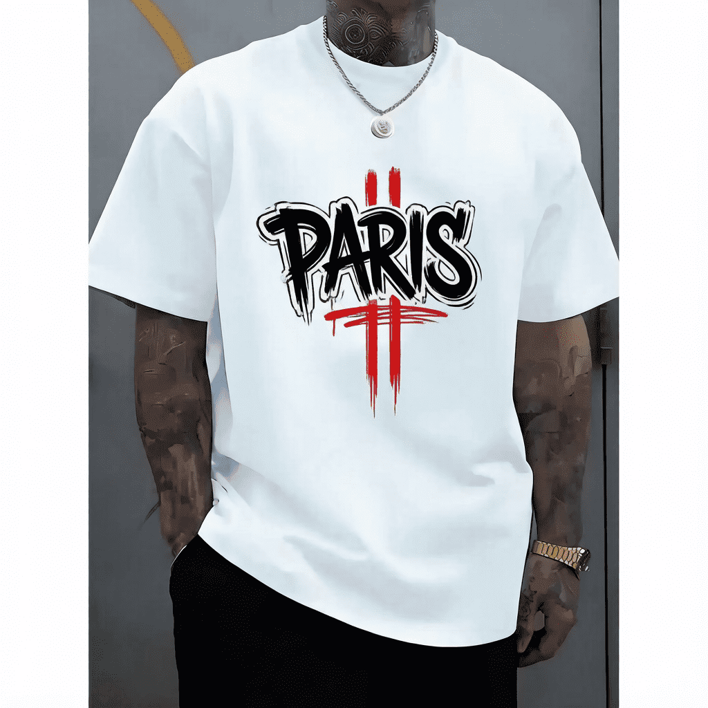 Men 100% Cotton Loose Crew Neck Tee, Short Sleeve Geometric White Summer Casual Tops