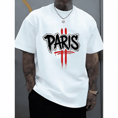 Men 100% Cotton Loose Crew Neck Tee, Short Sleeve Geometric White Summer Casual Tops