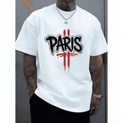 Men 100% Cotton Loose Crew Neck Tee, Short Sleeve Geometric White Summer Casual Tops